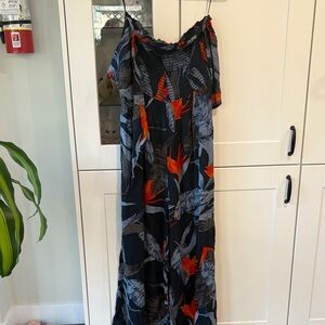 Patrons of Peace Black Maxi Dress with Blue and Orange Floral Print